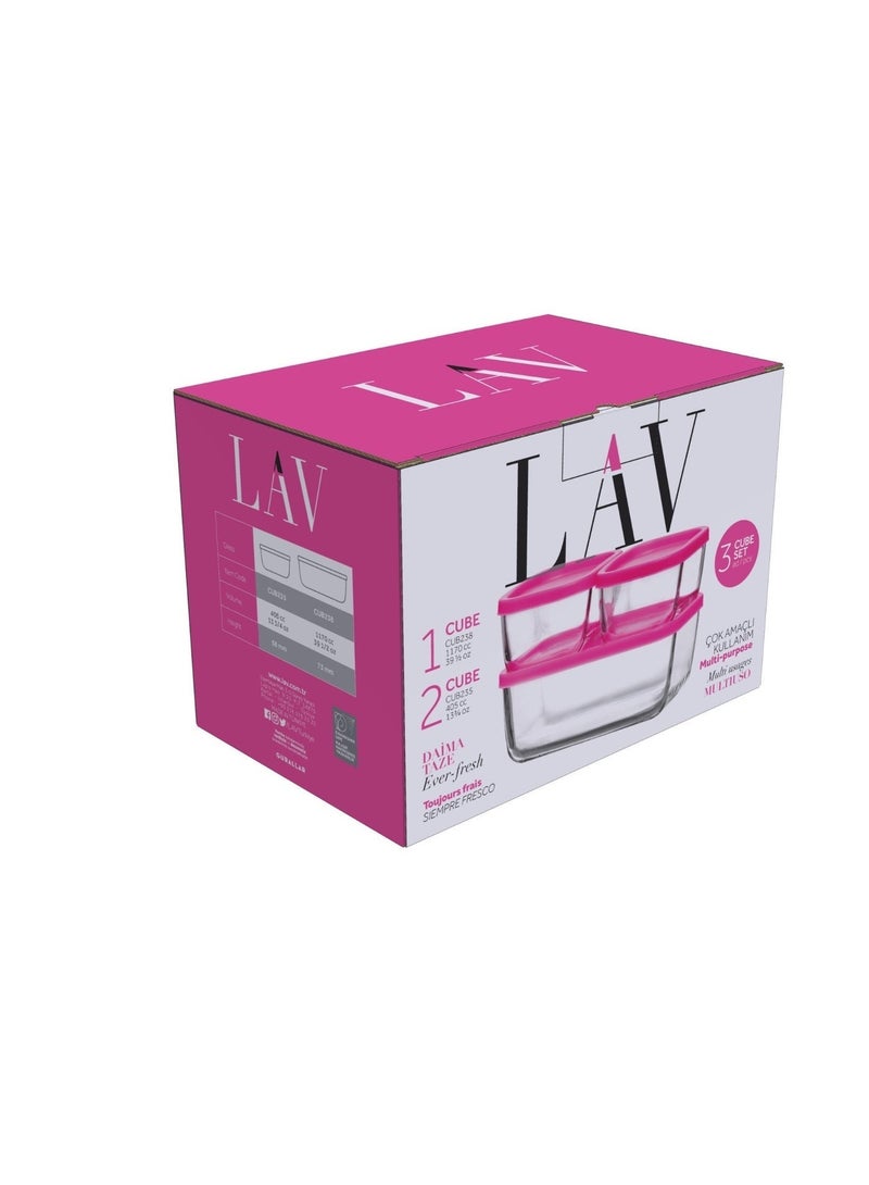LAV Glassware طقم علب حفظ طعام زجاج LAV – 3 قطع بأغطية محكمة - Image 1